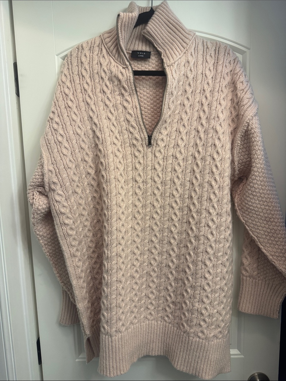Vici Cable-Knit Quarter Zip SweaterDress, Cream/light beige, L, new no tags